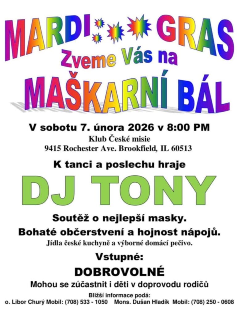 MAŠKARNÍ BÁL /07.02.2026 Brookfield *ILLINOIS*